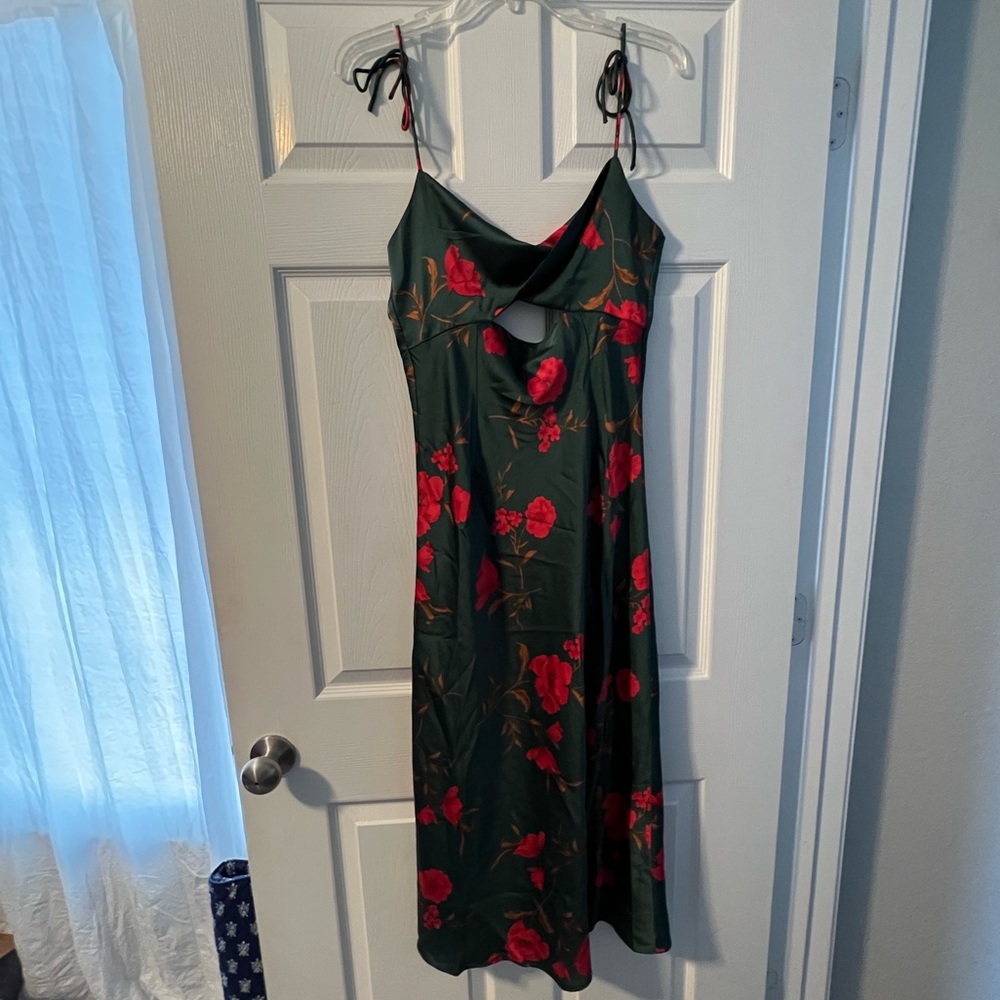 Hello molly deep green with neon red flowers